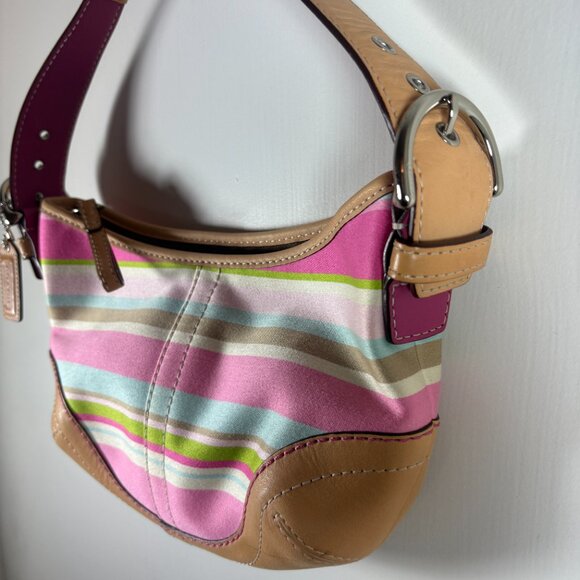 COACH | Pastel Stripe Sateen & Leather Shoulder Bag | Y2K Vintage | RARE - Picture 3 of 6